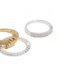 Mixed Metal Plated Cubic Zirconia Knotted Textured Rings 4-Pack - link has visual effect only