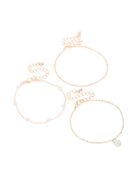 Rose Gold  Pearl & Station Droplet Bracelets 3-Pack - link has visual effect only