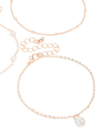 Rose Gold  Pearl & Station Droplet Bracelets 3-Pack - link has visual effect only