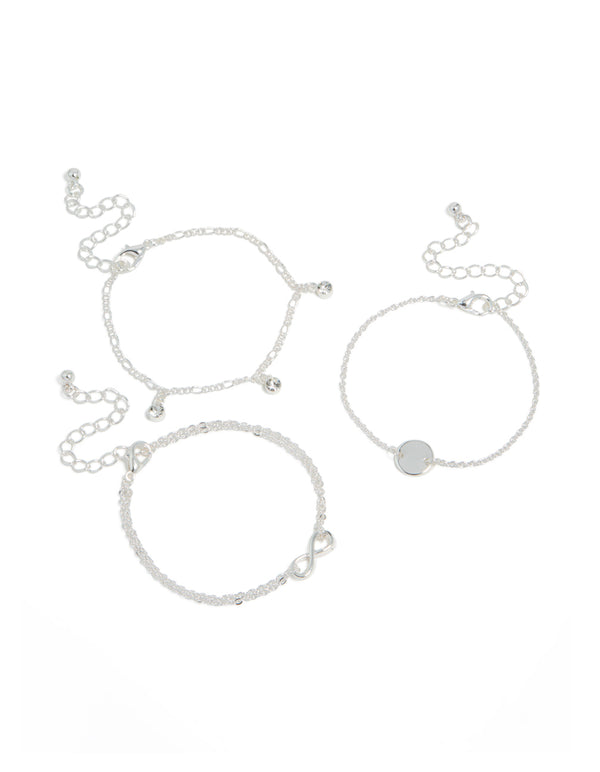 Silver Diamante Infinity Circle Bracelets 3-Pack