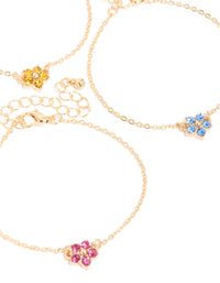 Gold Diamante Flower Bracelets 3-Pack - link has visual effect only