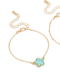 Gold Plain Chain & Blue Flower Bracelets 2-Pack - link has visual effect only