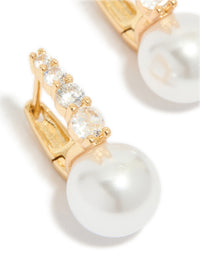 Gold Plated Cubic Zirconia & Pearl Huggie Earrings - link has visual effect only