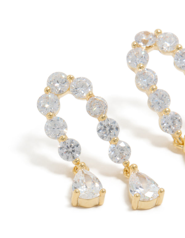 Gold Plated Cubic Zirconia Teardrop Double Drop Earrings