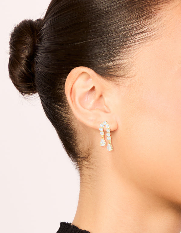 Gold Plated Cubic Zirconia Teardrop Double Drop Earrings