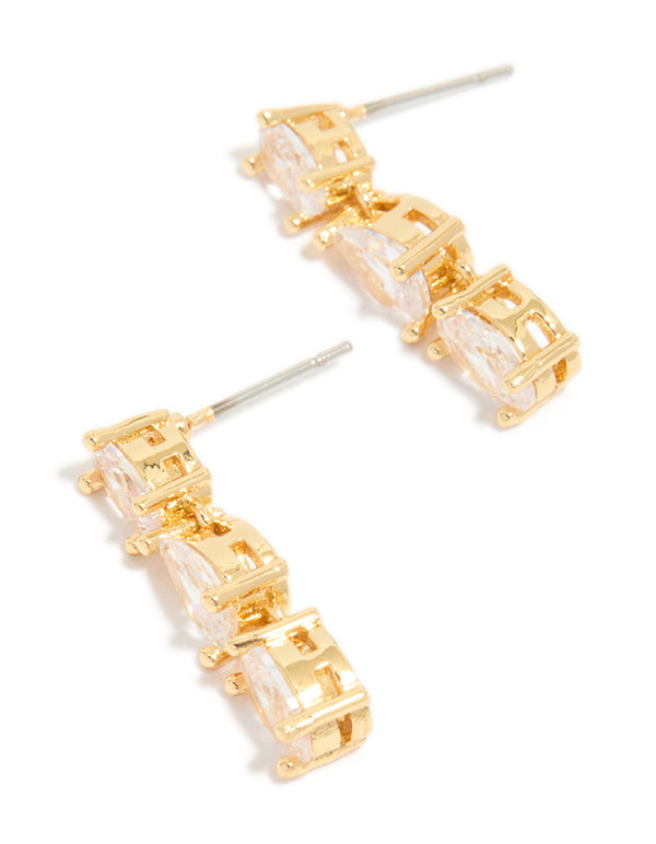 Gold Plated Mixed Cubic Zirconia Medium Drop Earrings