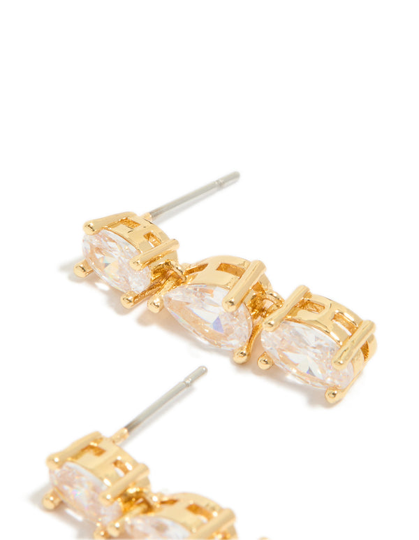 Gold Plated Mixed Cubic Zirconia Medium Drop Earrings