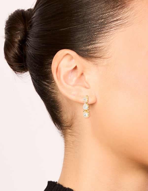 Gold Plated Mixed Cubic Zirconia Medium Drop Earrings