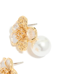 Gold Plated Cubic Zirconia Flower & Pearl Drop Earrings - link has visual effect only
