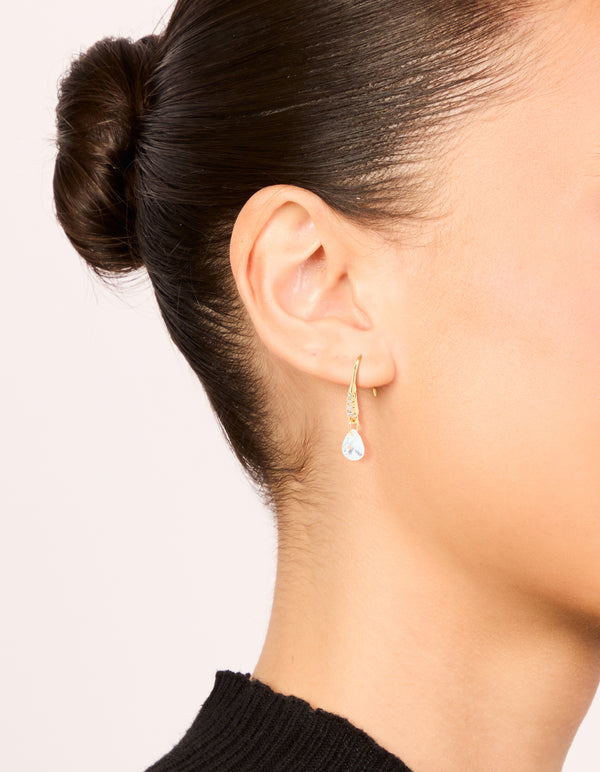 Gold Plated Floating Cubic Zirconia Hook Earrings