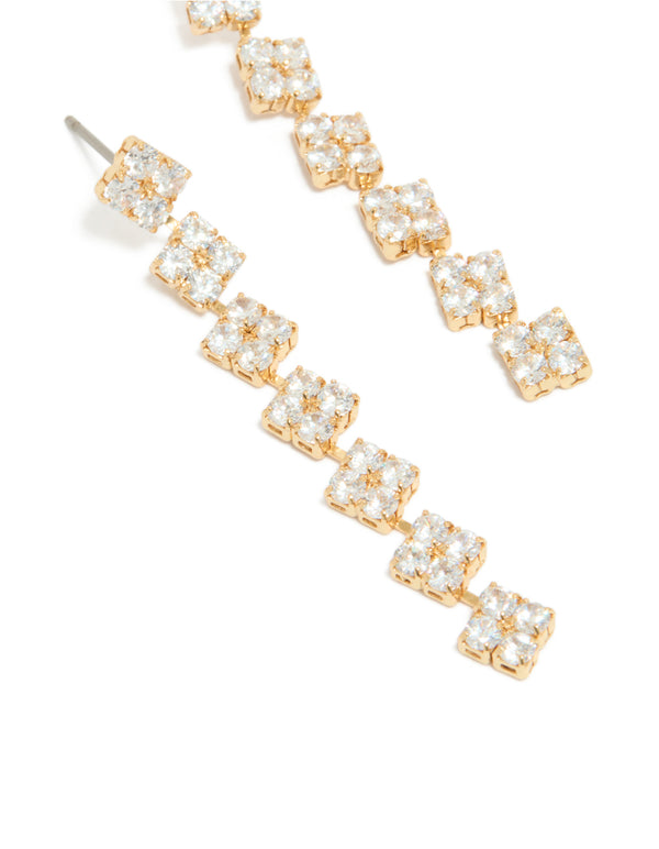 Gold Plated Cubic Zirconia Multi Flower Drop Earrings