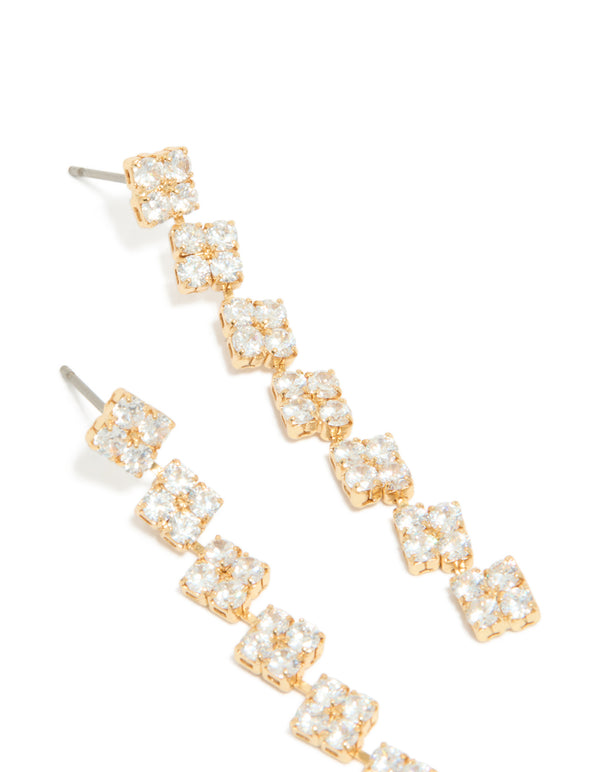 Gold Plated Cubic Zirconia Multi Flower Drop Earrings