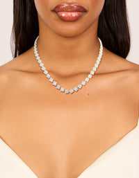 Silver Plated Cubic Zirconia Multi Flower Necklace - link has visual effect only