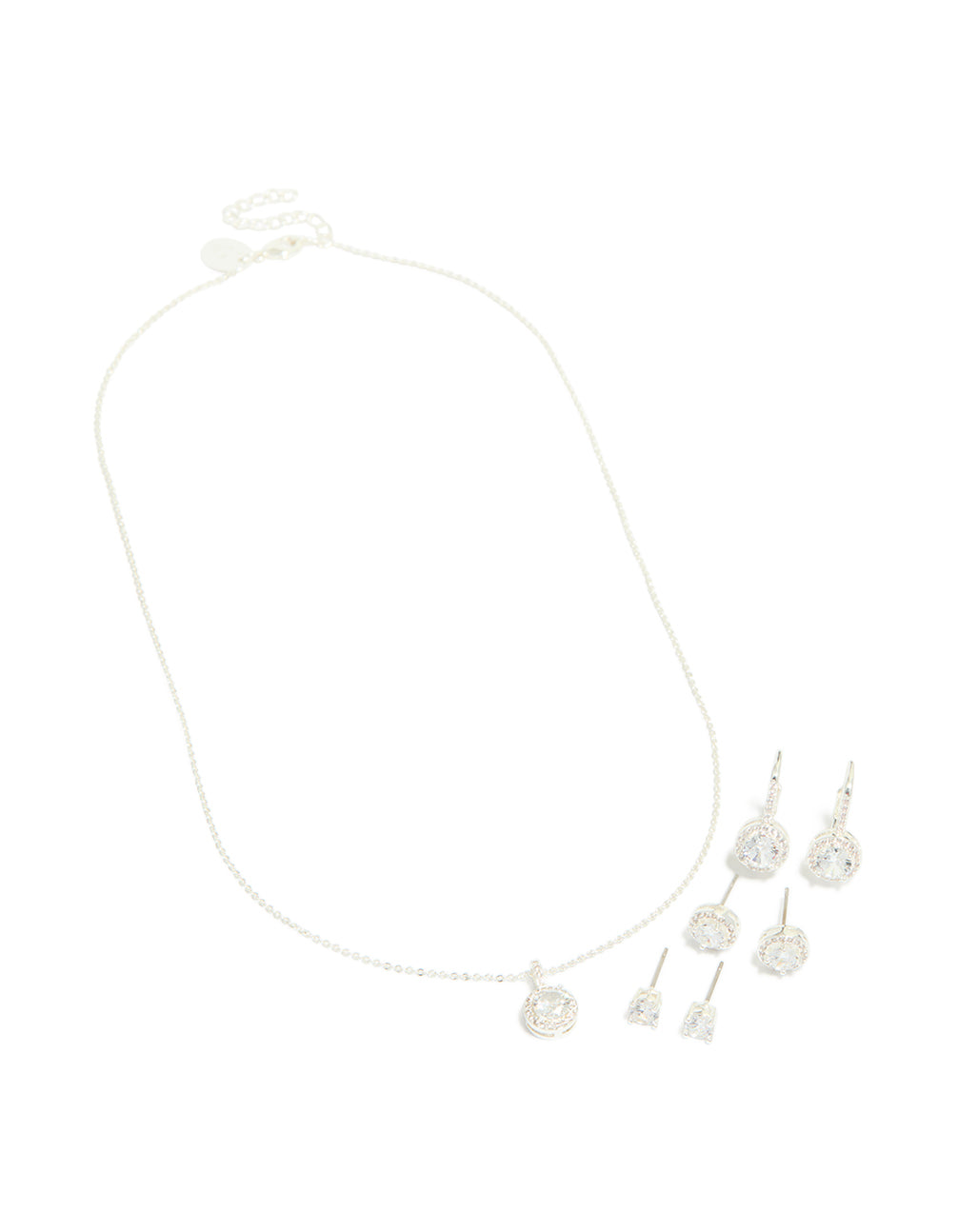 Silver Plated Cubic Zirconia Mixed Earrings & Necklace Set