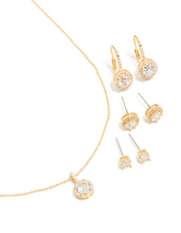 Gold Plated Cubic Zirconia Mixed Earrings & Necklace Jewellery Set - link has visual effect only