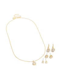 Gold Plated Cubic Zirconia Mixed Earrings & Necklace Jewellery Set - link has visual effect only