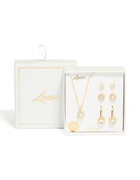 Gold Plated Cubic Zirconia Mixed Earrings & Necklace Jewellery Set - link has visual effect only