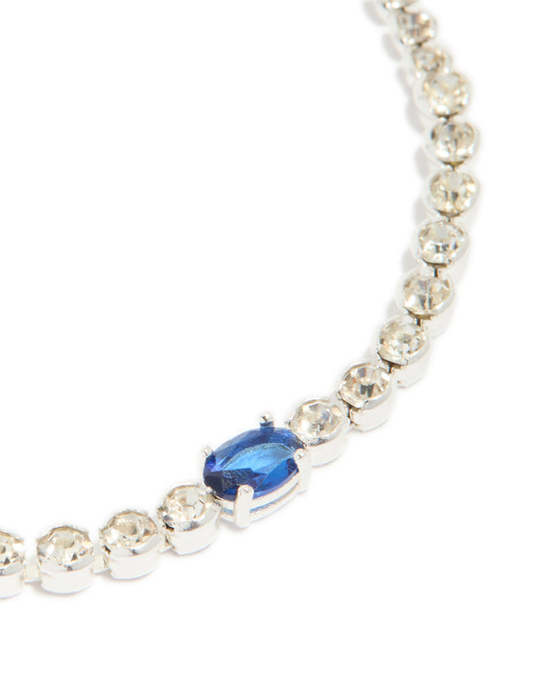 Silver Plated Sapphire Cubic Zirconia Oval Tennis Bracelet