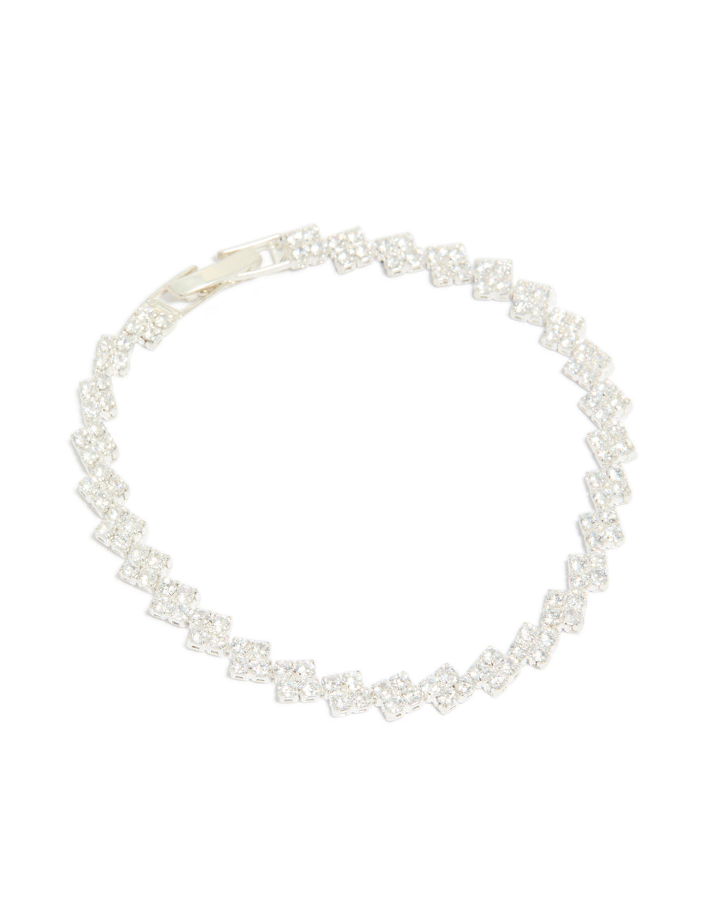 Elegant silver plated cubic zirconia multi flower tennis bracelet featuring floral pattern front view
