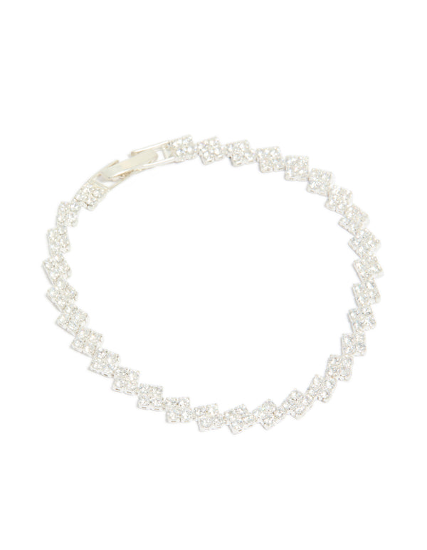Silver Plated Cubic Zirconia Multi Flower Tennis Bracelet