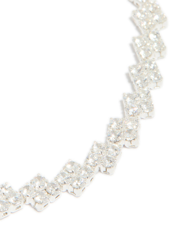 Silver Plated Cubic Zirconia Multi Flower Tennis Bracelet