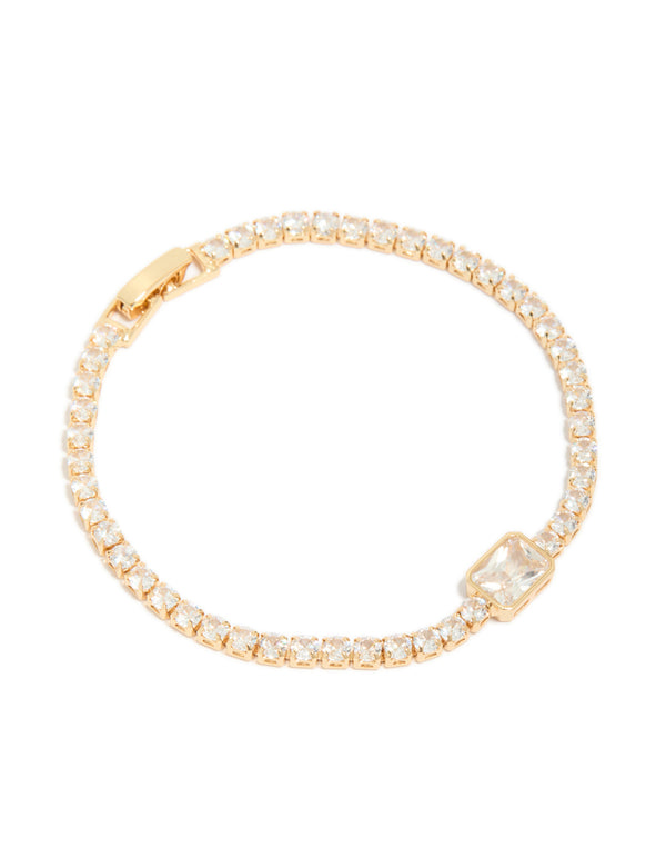 Gold Plated Cubic Zirconia Rectangle Tennis Bracelet