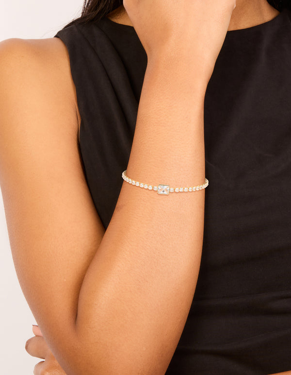 Gold Plated Cubic Zirconia Rectangle Tennis Bracelet