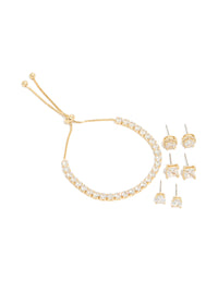 Gold Plated Cubic Zirconia Mixed Stud Earrings & Bracelet Set - link has visual effect only