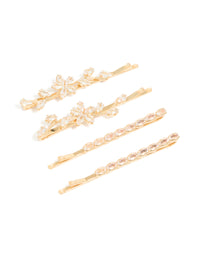 Gold Cubic Zirconia Flower & Oval Clips 4 Pack - link has visual effect only