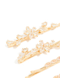 Gold Cubic Zirconia Flower & Oval Clips 4 Pack - link has visual effect only