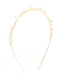 Gold Pearl & Cubic Zirconia Dainty Vine Headband - link has visual effect only