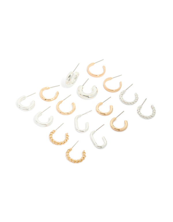 Mixed Metal Twisted & Smooth Hoop Earrings 8-Pack