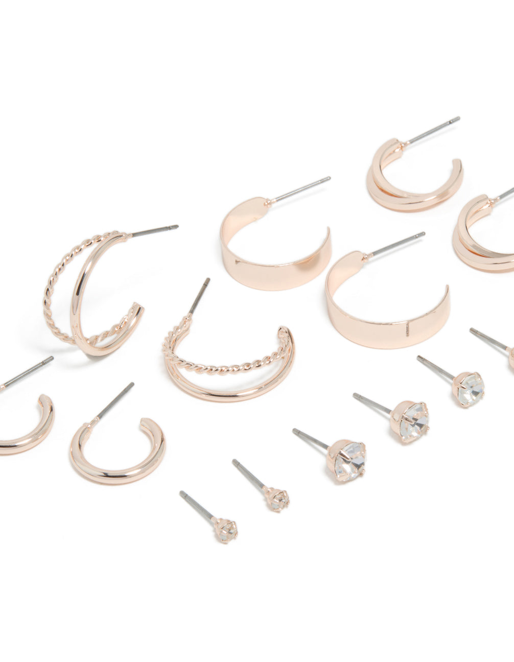 Rose Gold Diamante Stud & Hoop Earrings 8-Pack