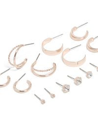 Rose Gold Diamante Stud & Hoop Earrings 8-Pack - link has visual effect only