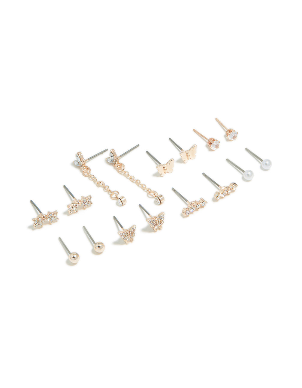 Rose Gold Butterfly Chain & Star Earrings 8-Pack