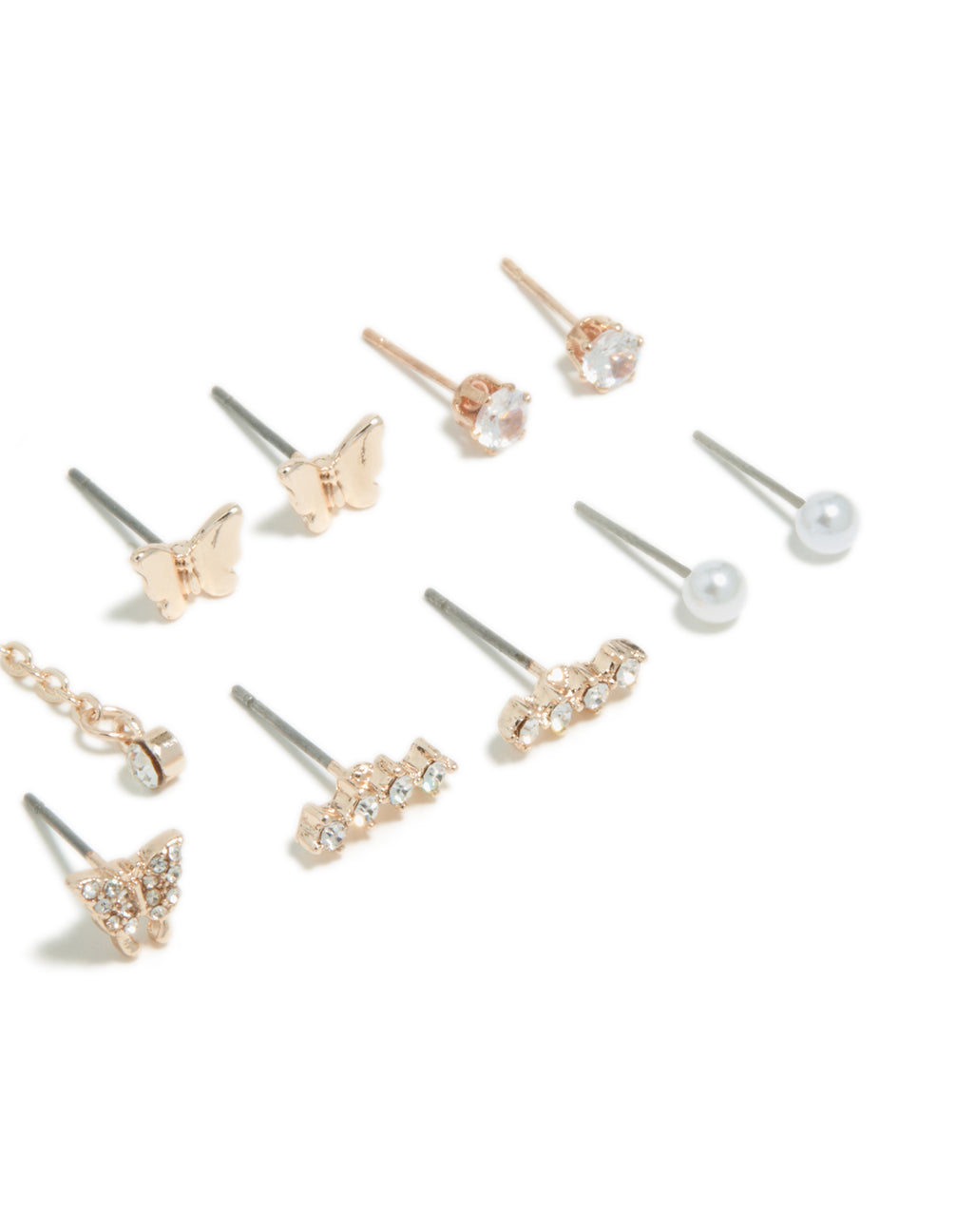 Rose Gold Butterfly Chain & Star Earrings 8-Pack