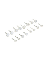 Silver Mixed Basic Stud Earrings 8-Pack - link has visual effect only