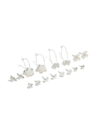 Silver Bee & Pearlised Flower Earrings 8-Pack - link has visual effect only