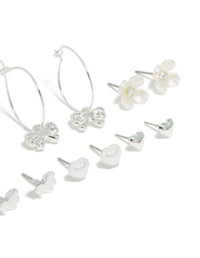 Silver Bee & Pearlised Flower Earrings 8-Pack - link has visual effect only