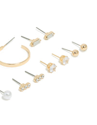 Gold Mixed Circle Stud & Hoop Earrings 7-Pack - link has visual effect only