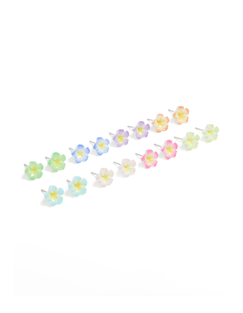 Multicoloured Acrylic Frangipani Stud Earrings 8-Pack