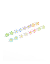 Multicoloured Acrylic Frangipani Stud Earrings 8-Pack - link has visual effect only