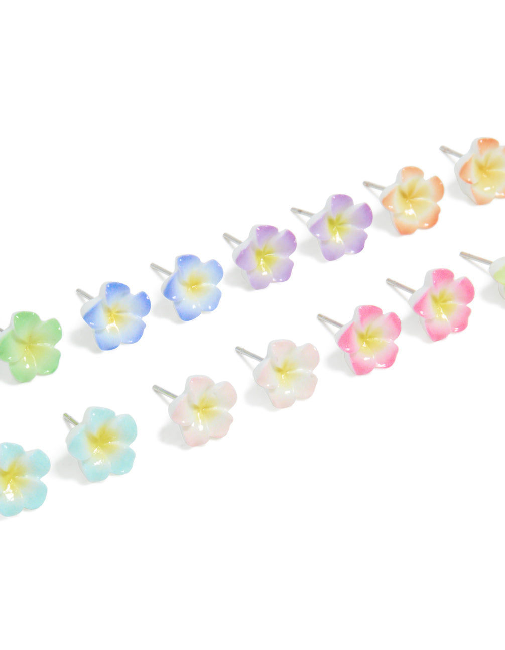 Multicoloured Acrylic Frangipani Stud Earrings 8-Pack