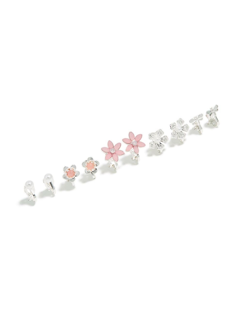 Silver Pretty Flower Clip On Earrings 5-Pack