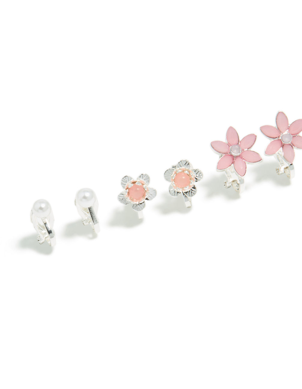 Silver Pretty Flower Clip On Earrings 5-Pack