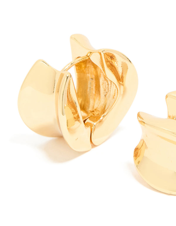 Gold Plated Organic Thick Huggie Earrings