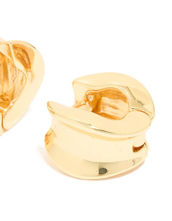 Gold Plated Organic Thick Huggie Earrings