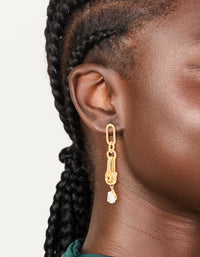 Gold Plated Cubic Zirconia & Knotted  Link Drop Earrings - link has visual effect only