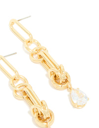 Gold Plated Cubic Zirconia & Knotted  Link Drop Earrings - link has visual effect only