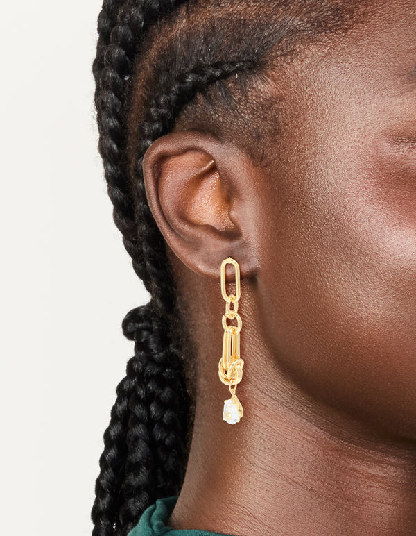 Gold Plated Cubic Zirconia & Knotted  Link Drop Earrings